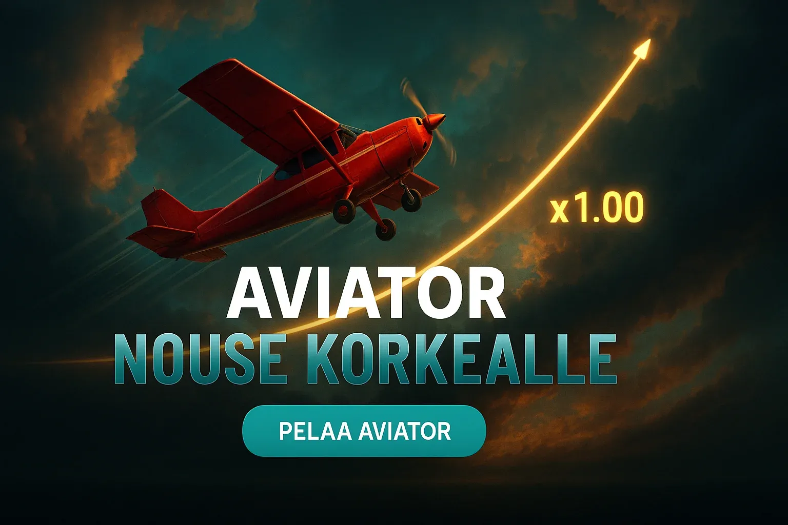 Fotorealistinen Aviator crash -pelibanneri, punainen potkurikone ja nouseva kerroin